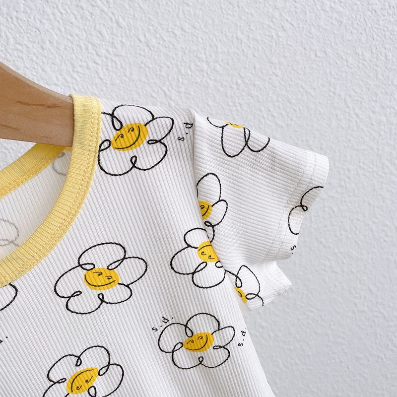 Bộ Đồ Ngủ In Hoa Phong Cách Hàn Quốc Dành Cho Bé Gái 0-8 Tuổi