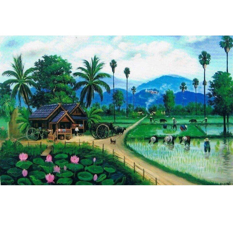 Bộ Tranh Đính Đá 5D DIY Hình Tròn / Vuông Họa Tiết Nông Dân Để Trang Trí