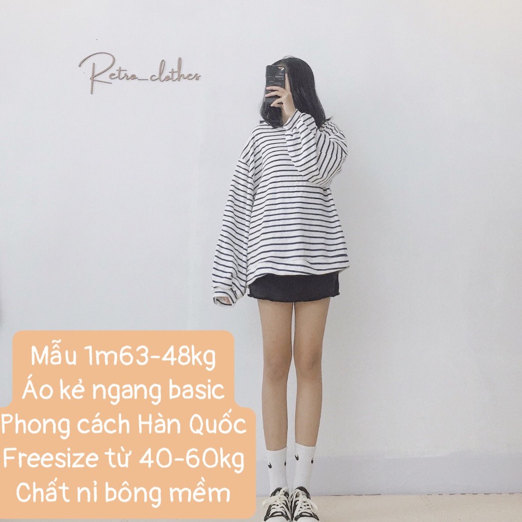 🍂 [Ảnh thật/Tự chụp] Áo kẻ ngang nữ form rộng tay dài basic phong cách Hàn xẻng | BigBuy360 - bigbuy360.vn