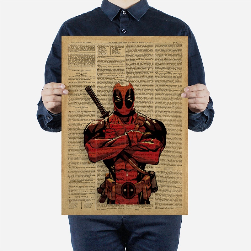 Tranh Giấy Kraft Treo Tường Trang Trí Hình Siêu Anh Hùng Marvel 51x36cm
