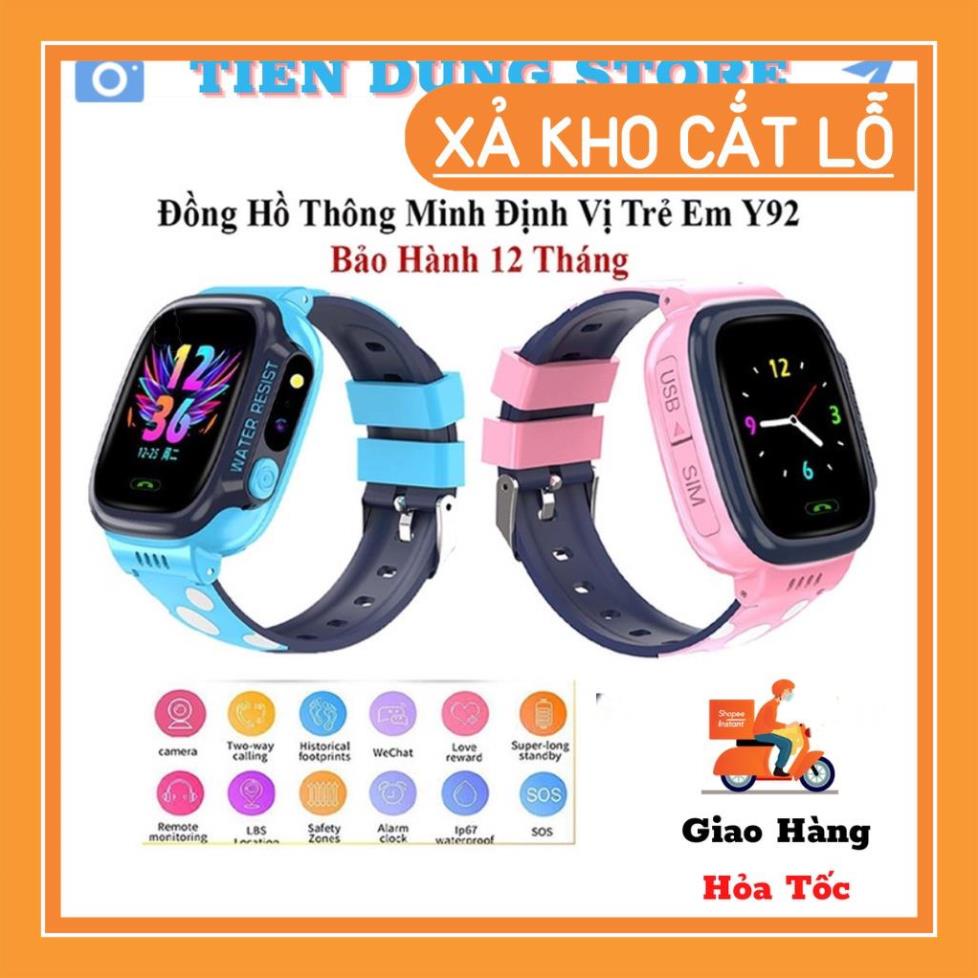 Đồng hồ thông minh trẻ em Y92 định vị cảm ứng chống nước nghe gọi 2 chiều có Tiếng Việt -WIFi