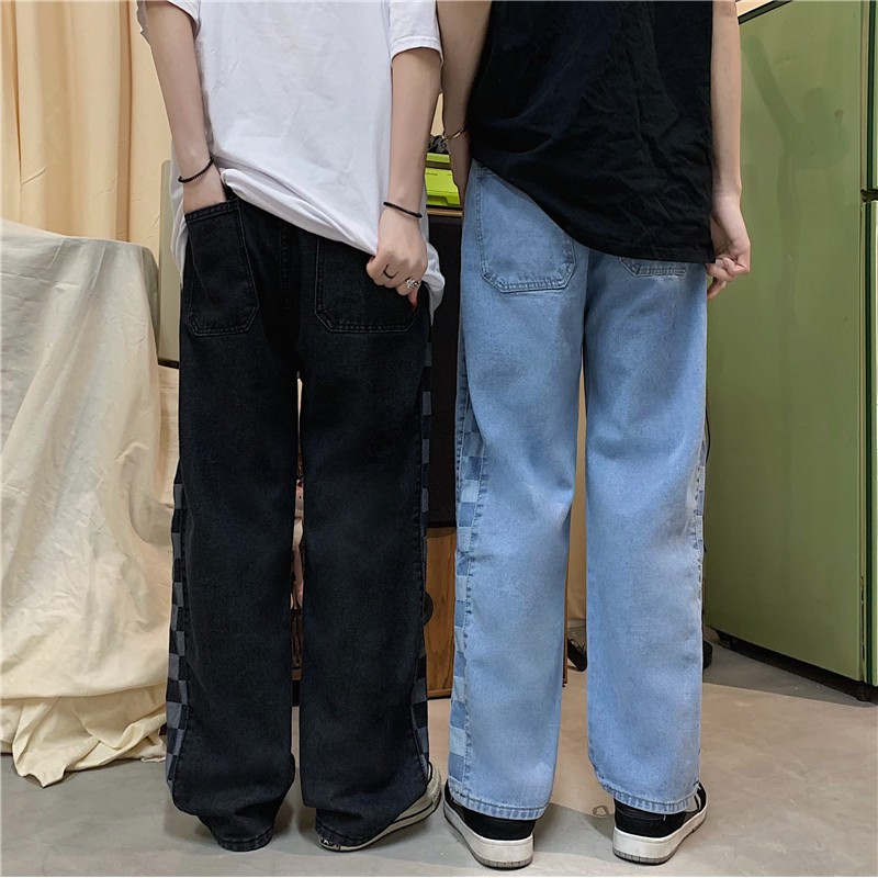 (Q113) quần jean unisex phối kẻ caro phong cách Hàn quốc (ảnh thật cuối)