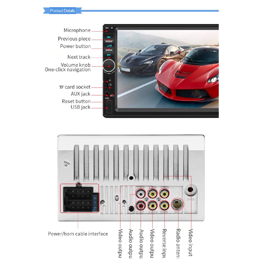 Màn hình cảm ứng 7018B 2 Din 7" HD Âm thanh Âm thanh nổi Bluetooth Xe hơi MP5 Player