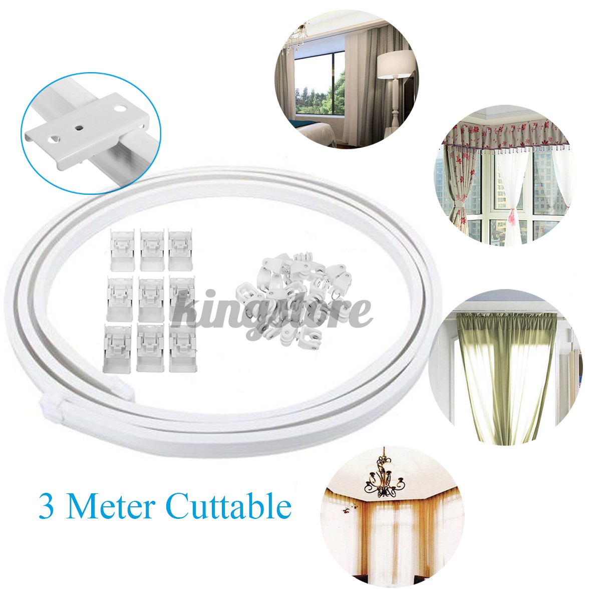 WL 3 Meter Cuttable Bendable Curtain Track for Straight Bay Windows Caravan