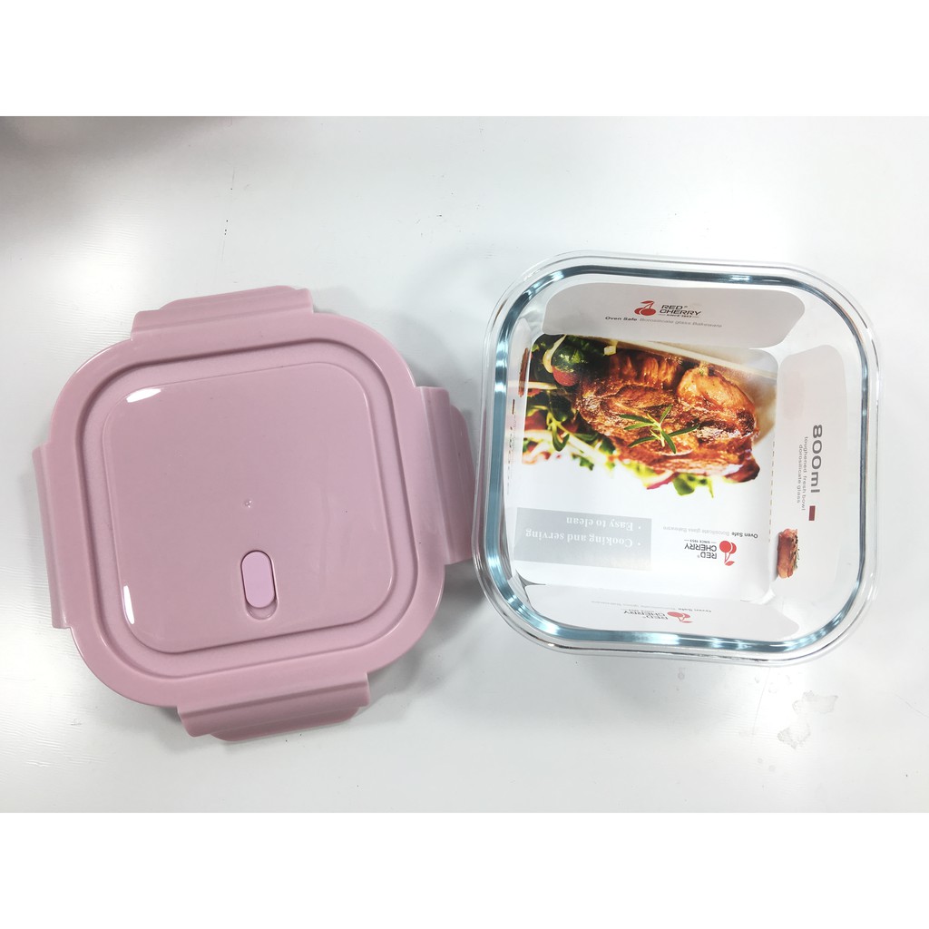 Hộp cơm thủy tinh chịu nhiệt cao đựng thức ăn, thực phẩm để lò vi sóng vuông tròn các loại Red cherry | BigBuy360 - bigbuy360.vn