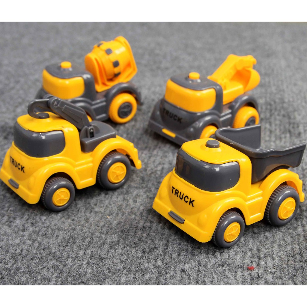 Set 4 món oto xây dựng gồm cần cẩu, máy trộn bê tông, xe xúc đất và chở đất Toys House 709C