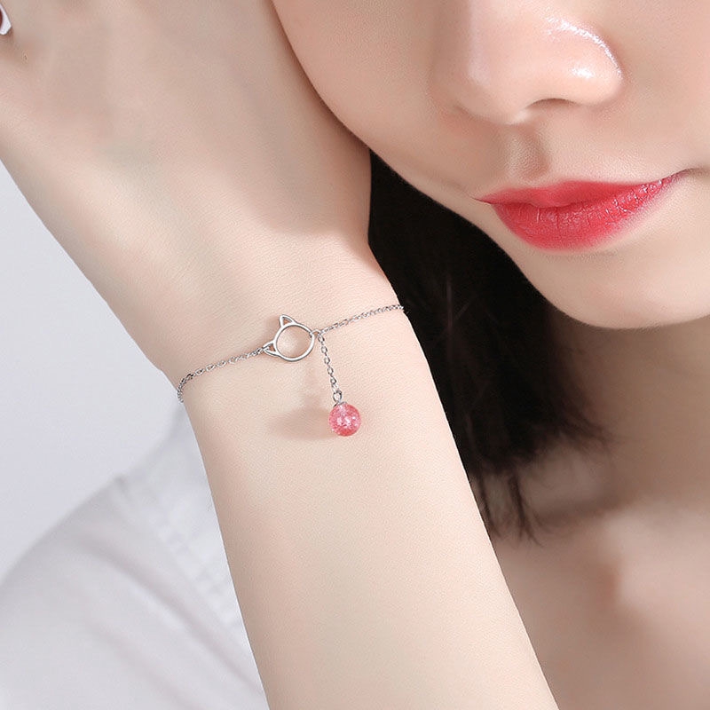 925 Silver Plated Bracelet with Cute Crystal Crystal Cat Face