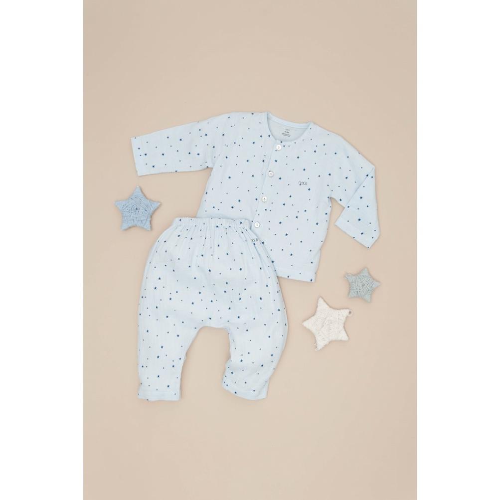 Bộ Quần Áo Dài Cài Thẳng Cao cấp Nous Hoạ Tiết Sao Xanh Chất Liệu Nu Xô (Size Từ 3-12 M)