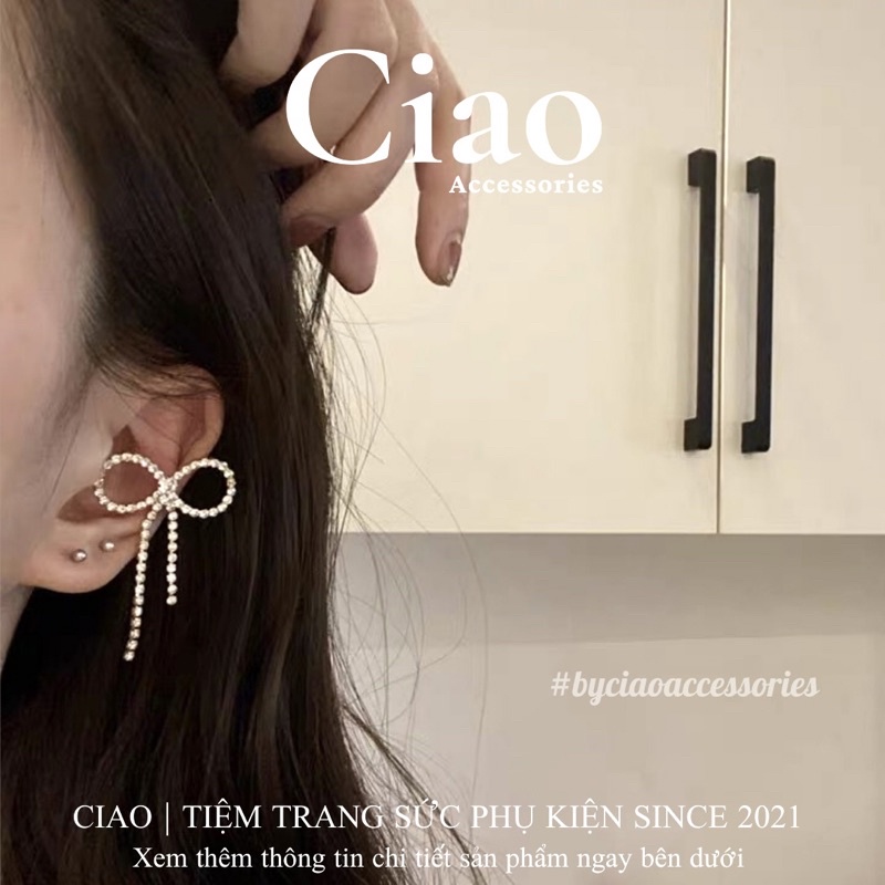 [HOẢ TỐC 1H] Khuyên vành tai/ Kẹp vành tai mạ thiết kế hình nơ đính đá lấp lánh mã 22 Ciao accessories