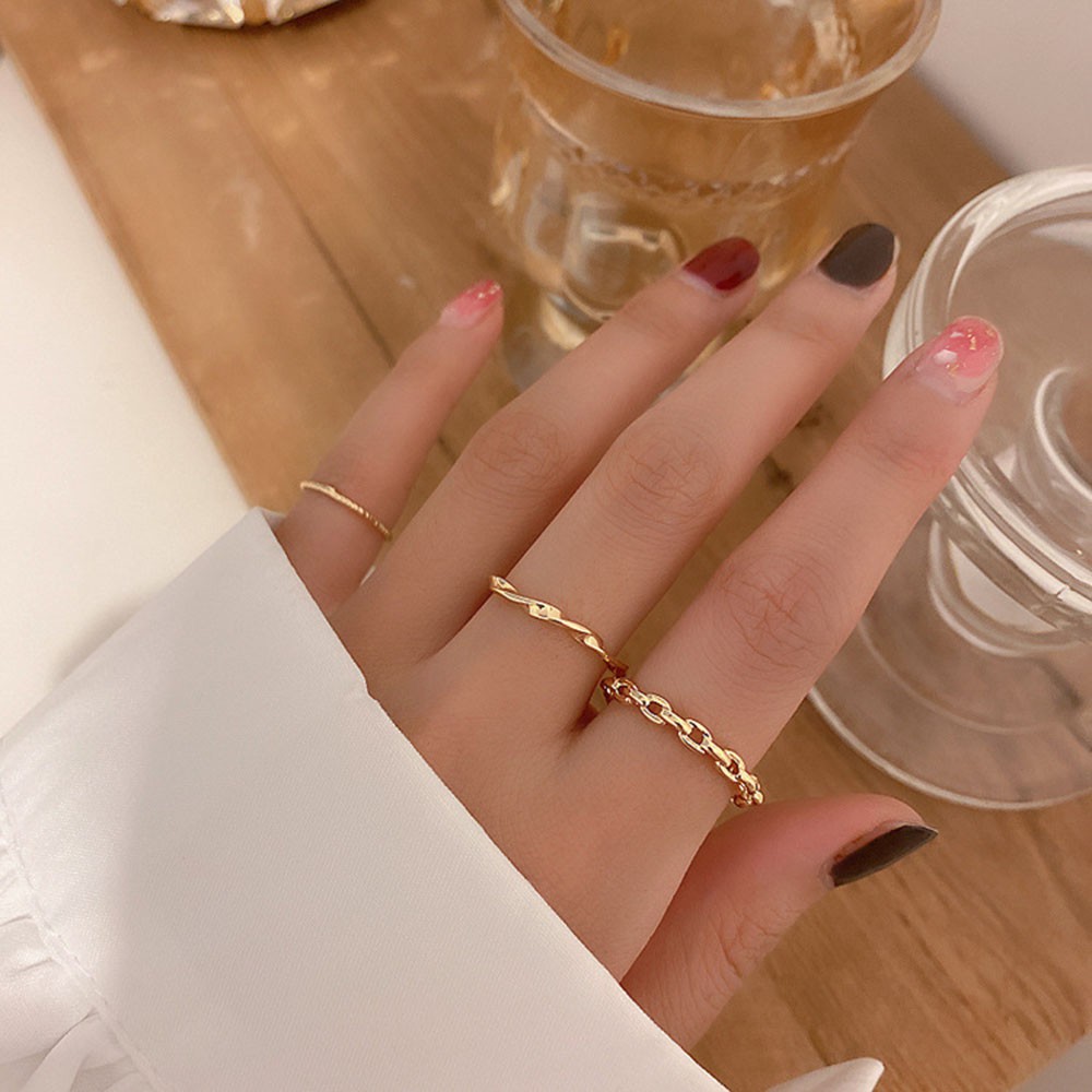 Set 3 Nhẫn Đeo Ngón Tay Đơn Giản Thời Trang Cho Nữ