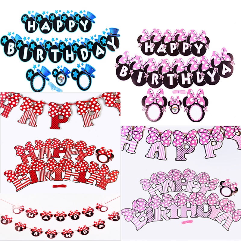 Dây Treo Trang Trí Tiệc Sinh Nhật Hình Chuột Mickey/Minnie Đáng Yêu