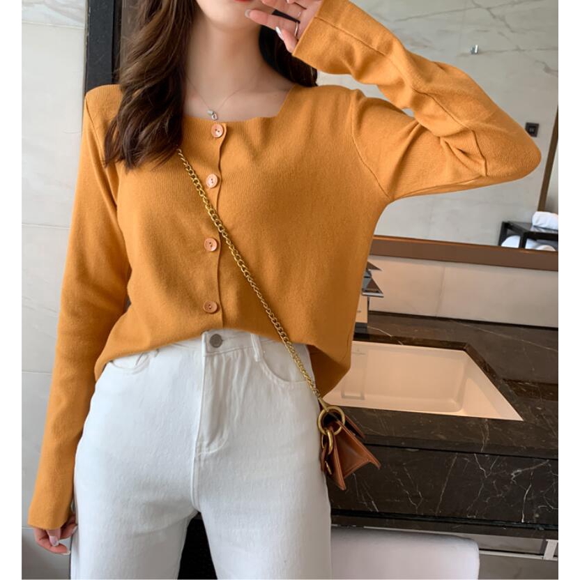 SUXI Áo khoác cardigan dệt kim dài tay màu trơn form rộng thời trang mùa thu cho nữ