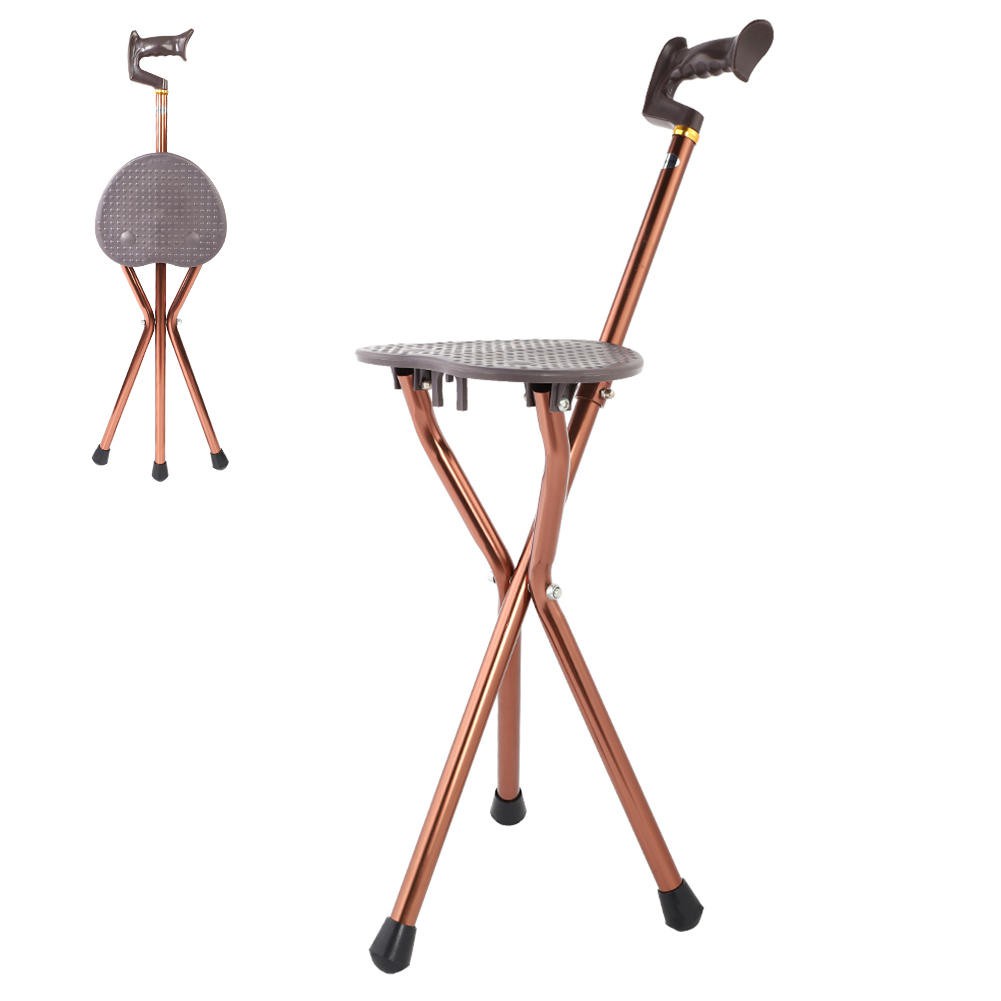 Seat Walking Chair Metal Stool Folding Travel Stick Cane Portable Chair