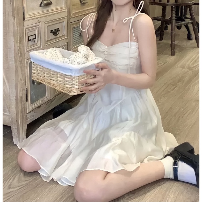 Váy 2 dây xoè dáng corset có dây nơ buộc vai