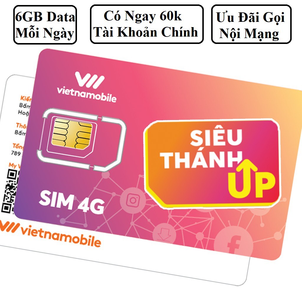 Sim Vietnamobile Siêu Thánh Up - Data 6GB/Ngày - Sim Lên Mạng Giá Rẻ Nhất - Số Ngẫu Nhiên