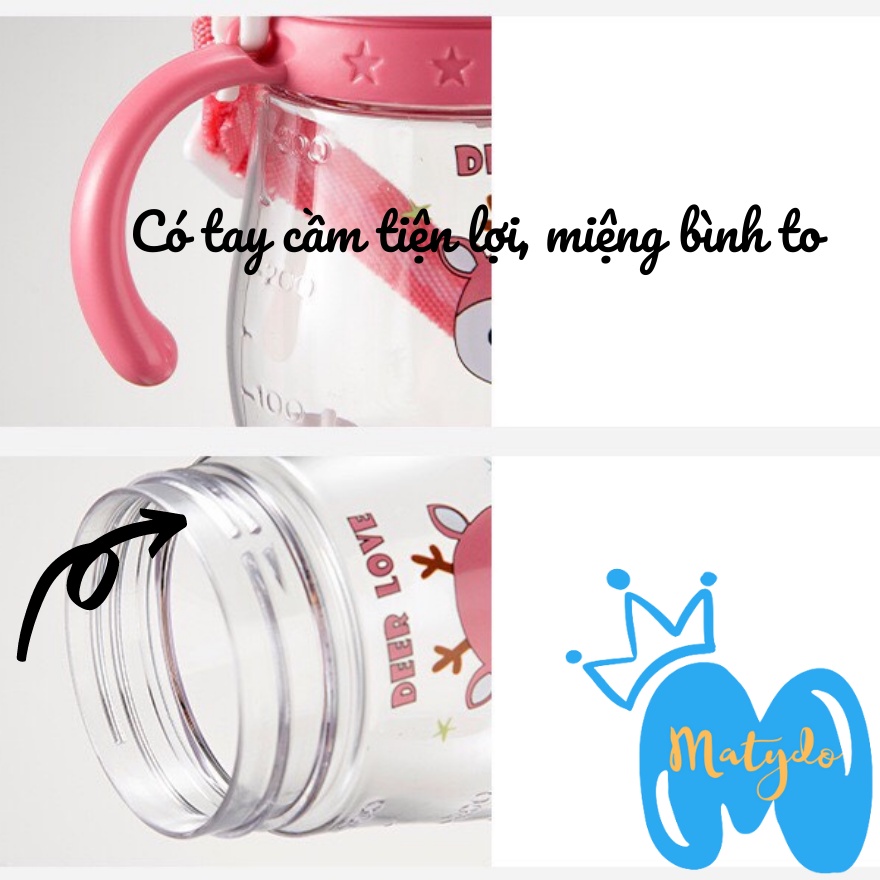 Bình nước cho bé có quai đeo nắp bật ống hút mềm mại cao cấp chống sặc an toàn cho trẻ BN64