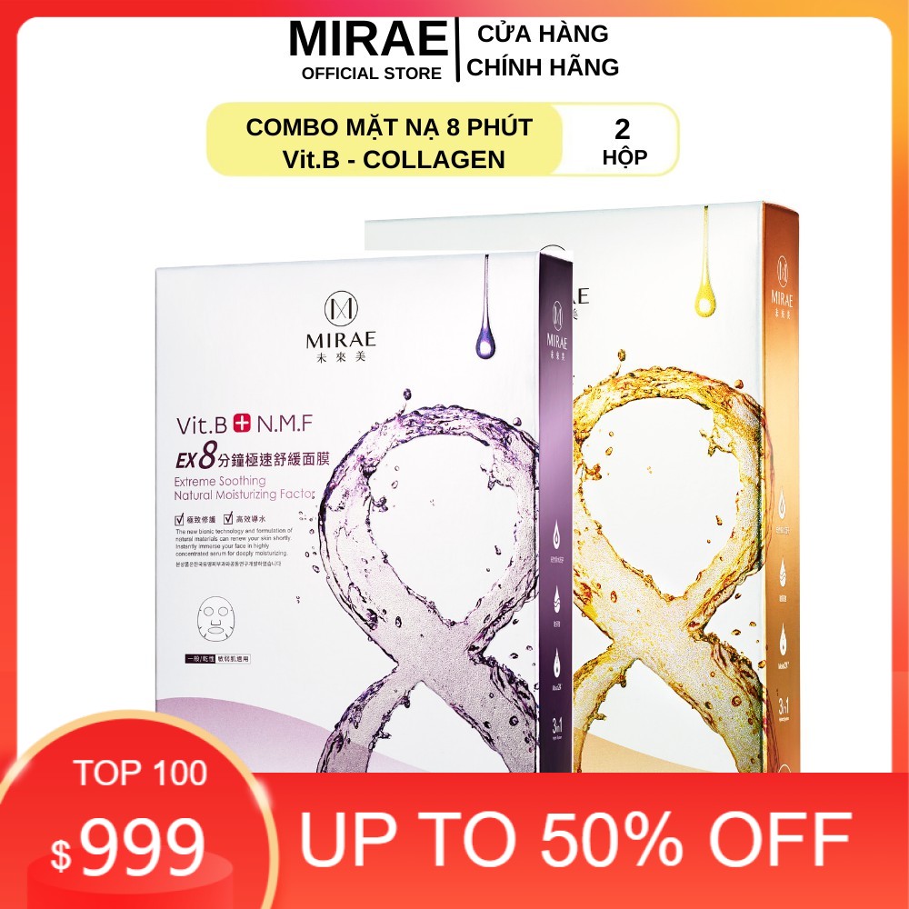 Combo 2 Hộp Mặt Nạ Vit.B - Collagen  Đài Loan Mirae EX 8 Phút Dưỡng Da Cấp Tốc 20g x 5 miếng / Hộp