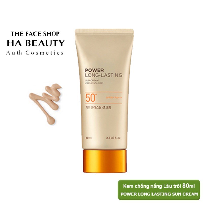 Kem chống nắng trang điểm dưỡng da chống nước lâu trôi The Face Shop Natural Sun Eco Power Long Lasting SPF50+PA+++ 80ml