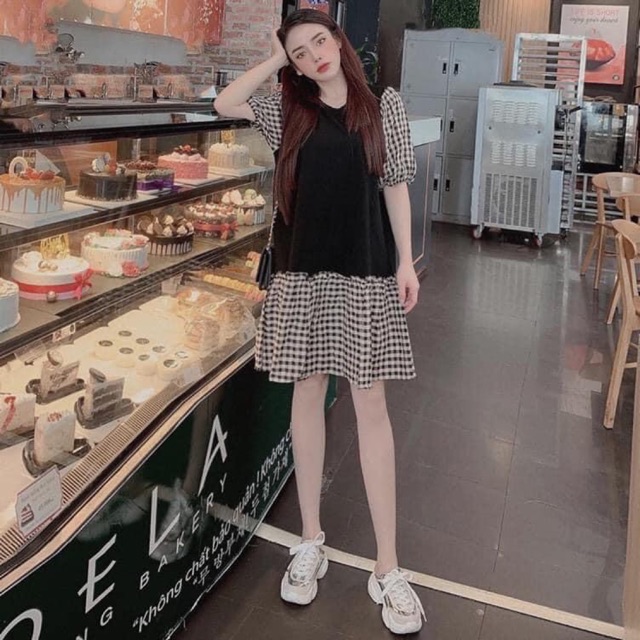 Đầm Suông Đuôi Cá Phối Caro Bigsize 67-87Kg