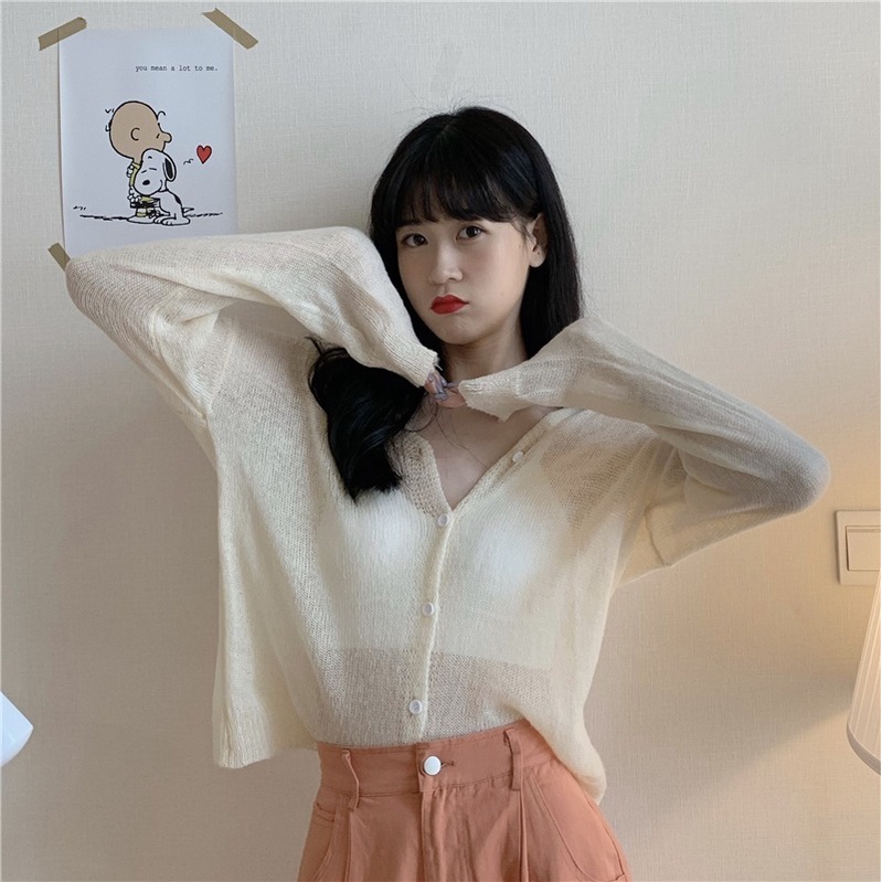 Áo khoác cardigan ZHELIHANGFEI dệt kim tay dài cổ chữ V chống nắng thời trang cao cấp