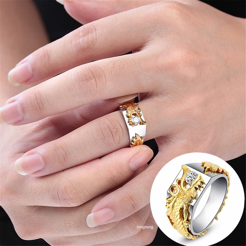 Nhẫn Mạ Vàng Hình Rồng Đính Kim Cương Thời Trang Cho Nam