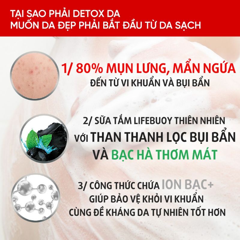 Sữa tắm Lifebuoy Detox Matcha Khổ Qua và Than Hoạt Tính Bạc Hà 850g
