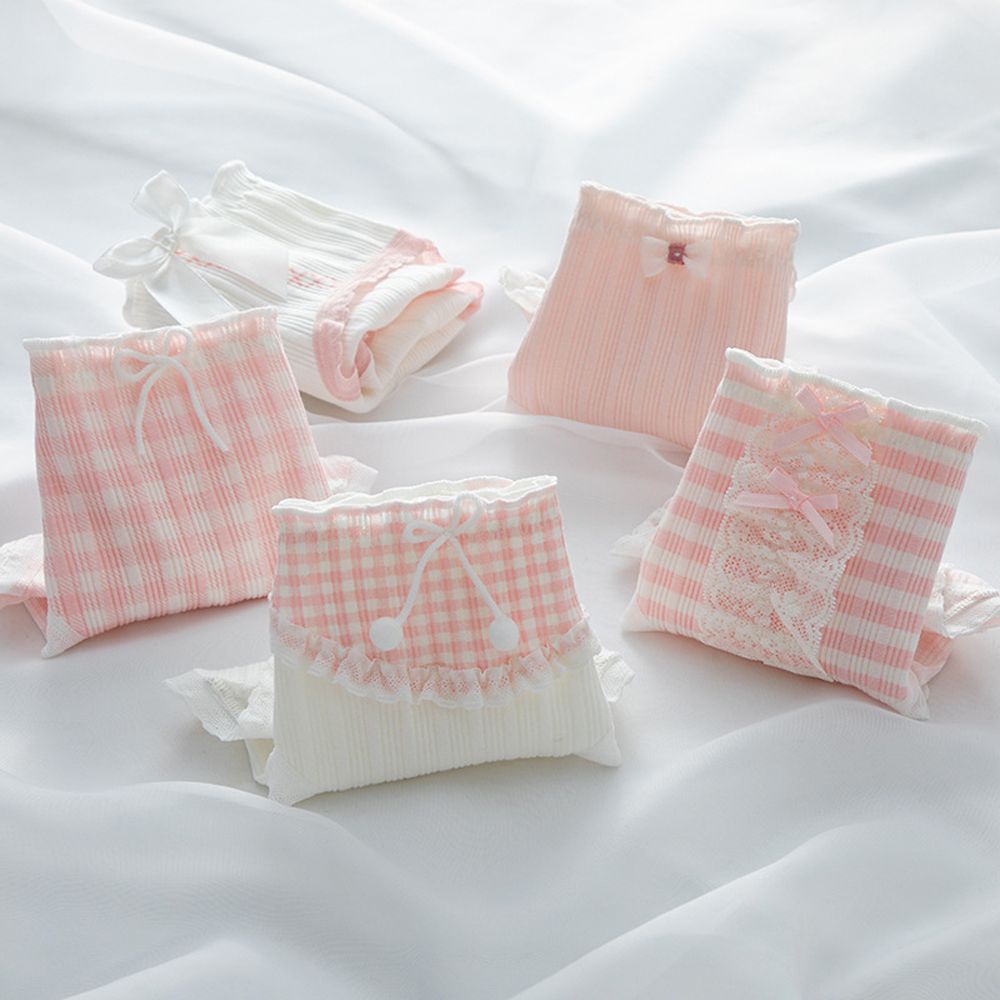 Quần lót thoáng khí thoải mái in họa tiết kẻ sọc đính nơ phong cách Hàn Quốc cho nữ