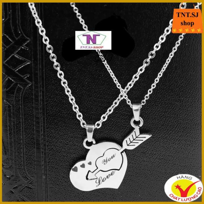 ( HÀNG ĐẸP) DÂY CHUYỀN CẶP INOX TRÁI TIM MŨI TÊN LOVE YOU MC225