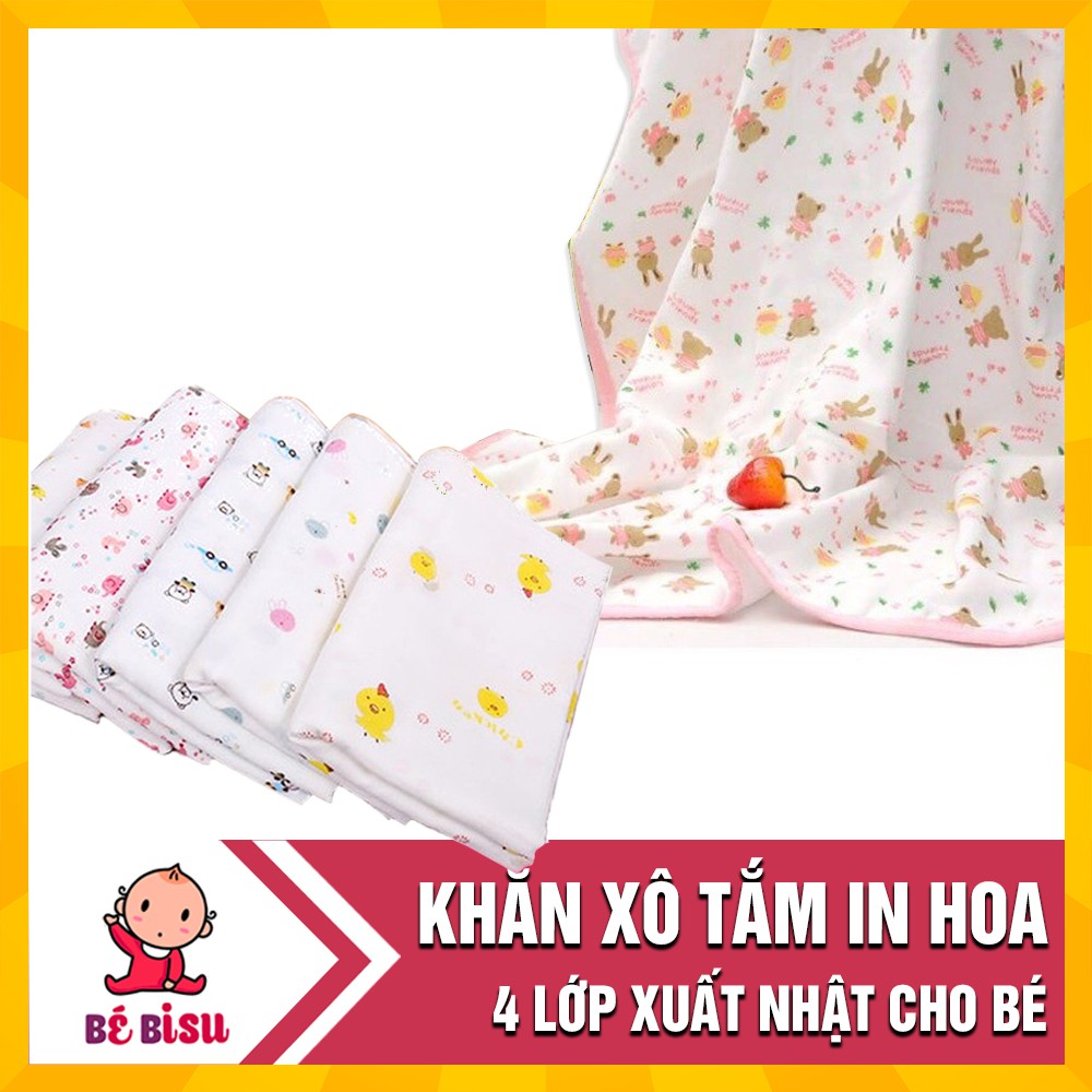 Combo 3 Khăn xô tắm in hoa 4 lớp cho bé xuất Nhật (75x80cm)