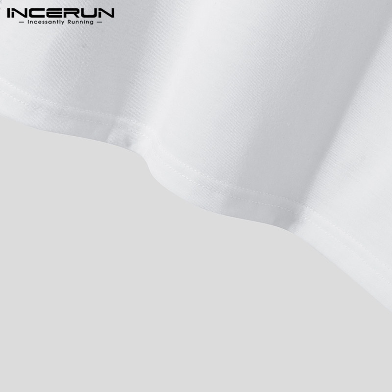 INCERUN Áo Thun Tay Ngắn Màu Trắng Thiết Kế Xẻ Tà Thời Trang Cho Nam