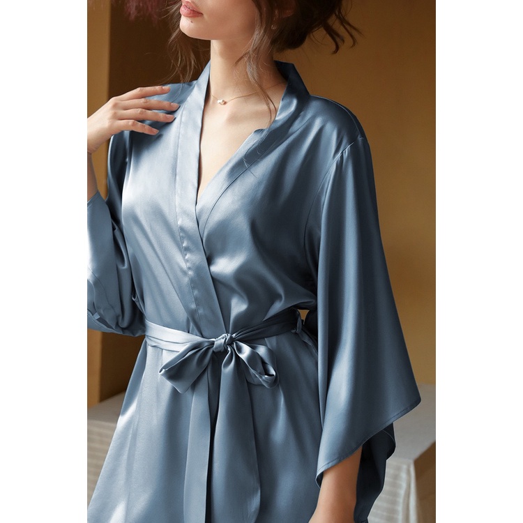 SX872 -  Áo Choàng Ngủ lụa Dáng Kimono Nhiều Màu - KELLYWANG