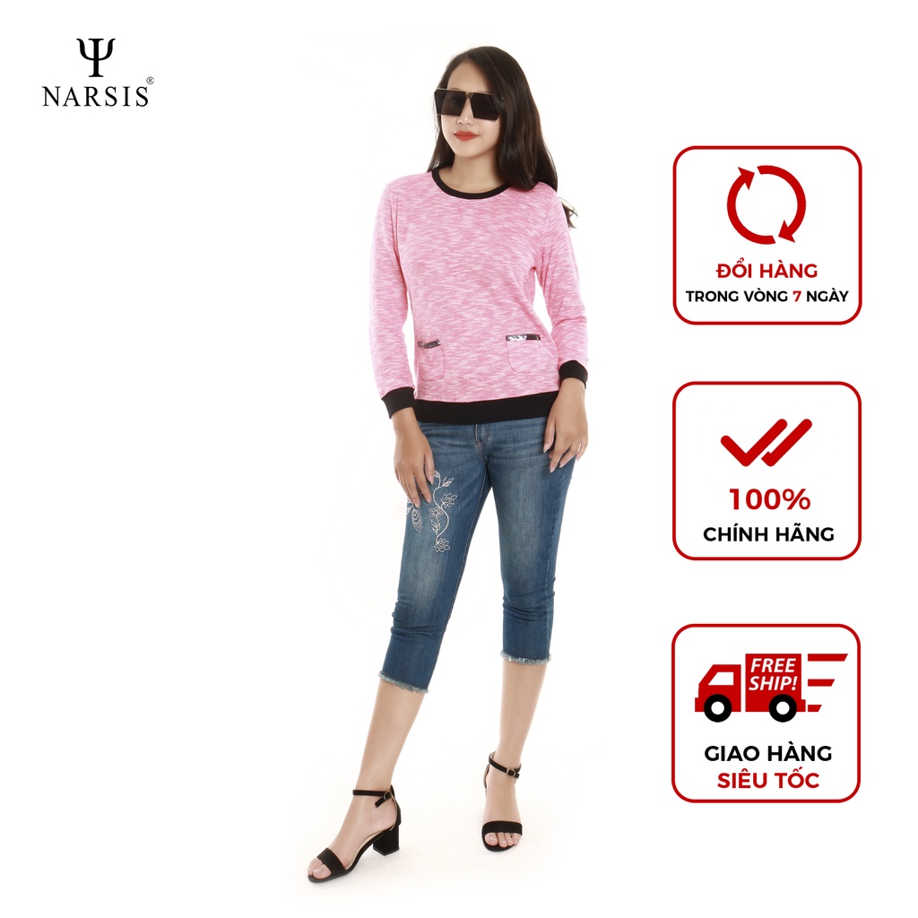 Áo len nữ L6070 thương hiệu NARSIS màu hồng kiểu cực phong cách