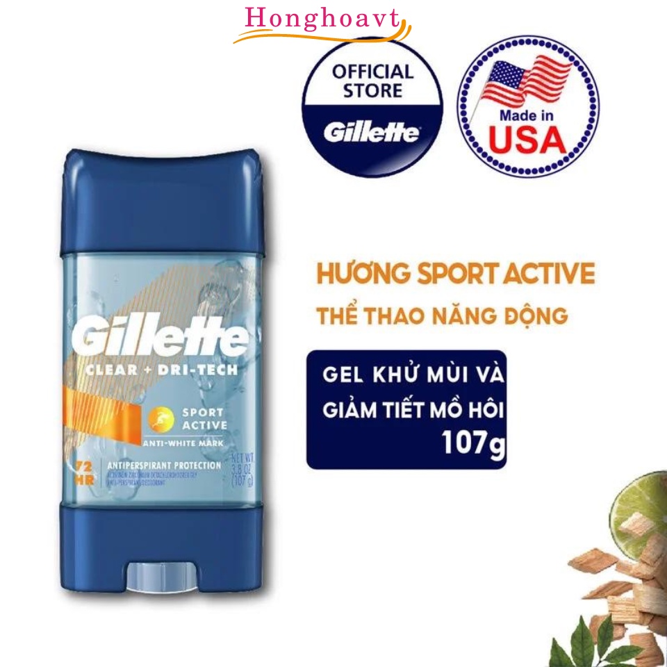 Lăn khử mùi Gillette Clear + Dri-Tech Anti-Perspirant 107g, Gel khử mùi giảm tiết mồ hôi chính hãng Mỹ-honghoavt