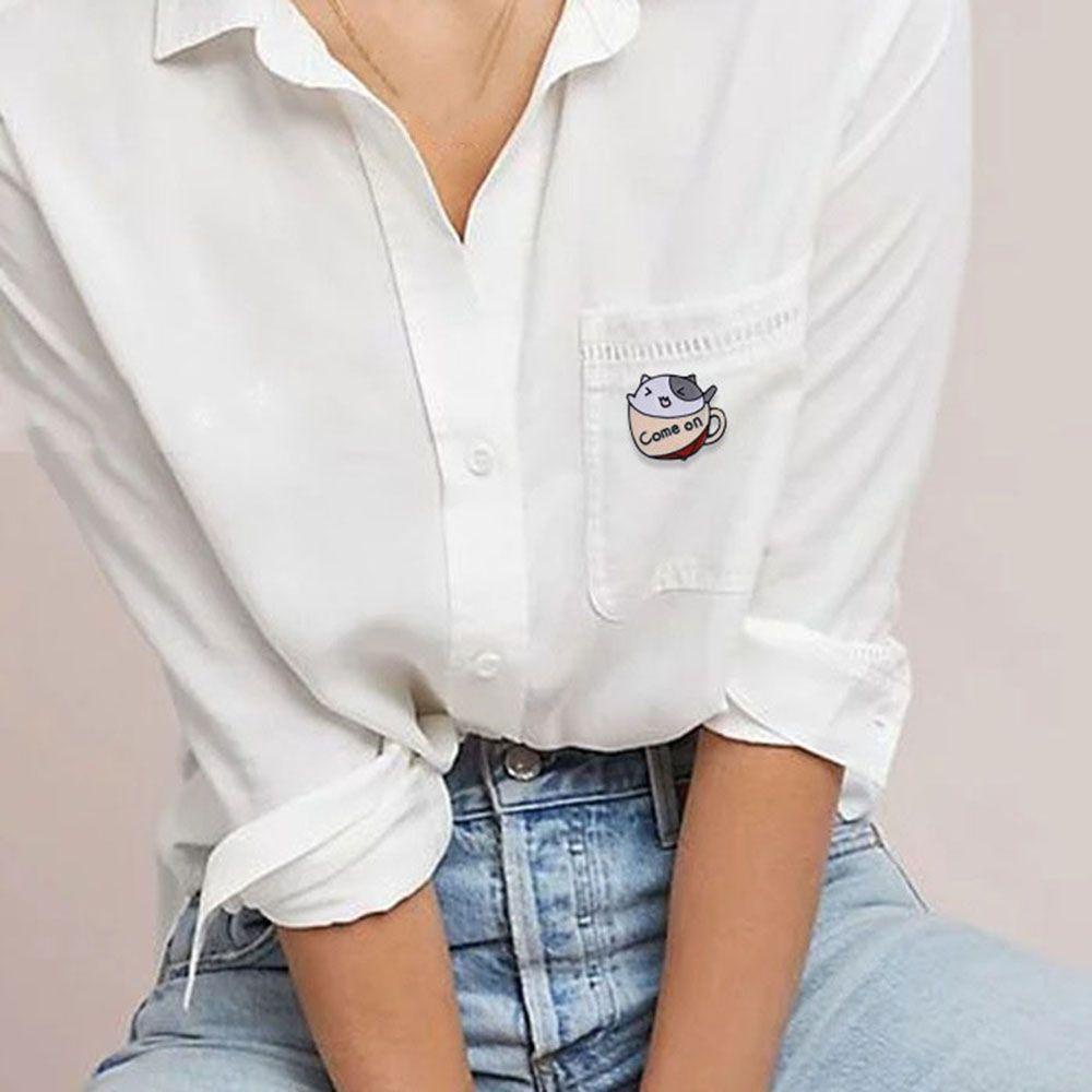 Ghim Cài Áo Hình Ly Cà Phê / Mèo Hoạt Hình Dễ Thương