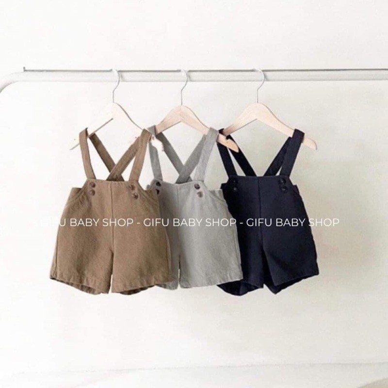 Quần yếm đùi style korea hàn quốc cho bé dễ mix chất khaki mềm cao cấp