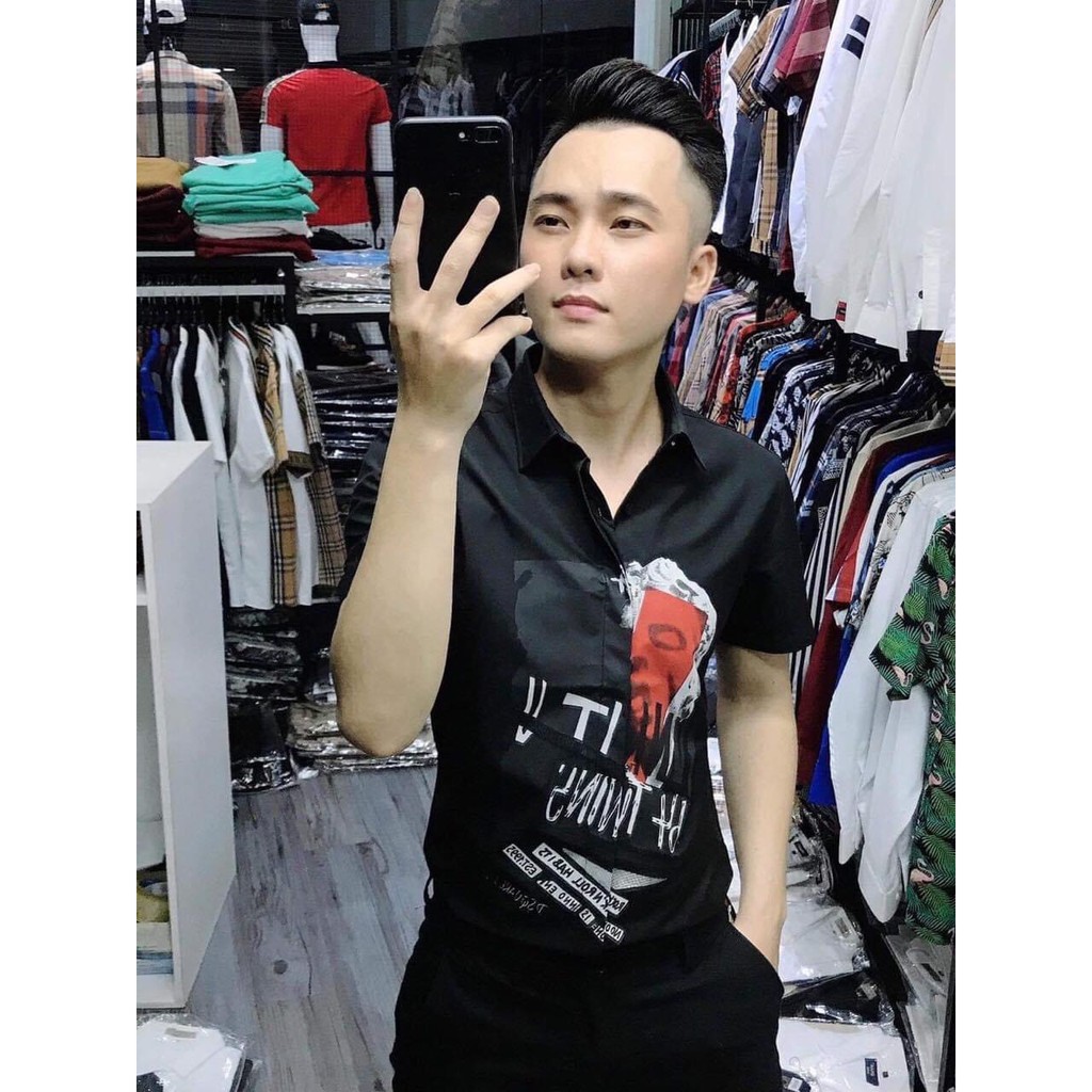 Áo sơ mi nam hàn quốc ngắn tay BBR họa tiết in nhiệt giá rẻ cao cấp AHFASHION | BigBuy360 - bigbuy360.vn