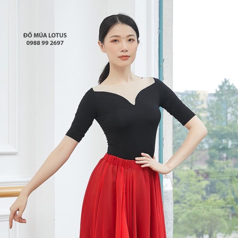 Áo tập múa cổ trang, tập yoga, múa đương đại, nhảy dance, phối lưới cổ lượn sóng A130 - Lotus