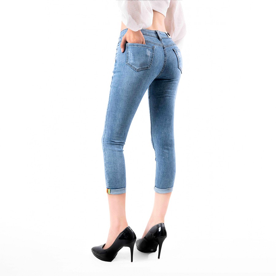 Quần jean 9 tấc nữ mẫu cào xước hàng co giãn lưng cao ảnh thật