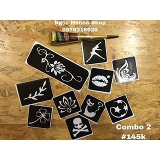 Combo mực và khuôn vẽ henna