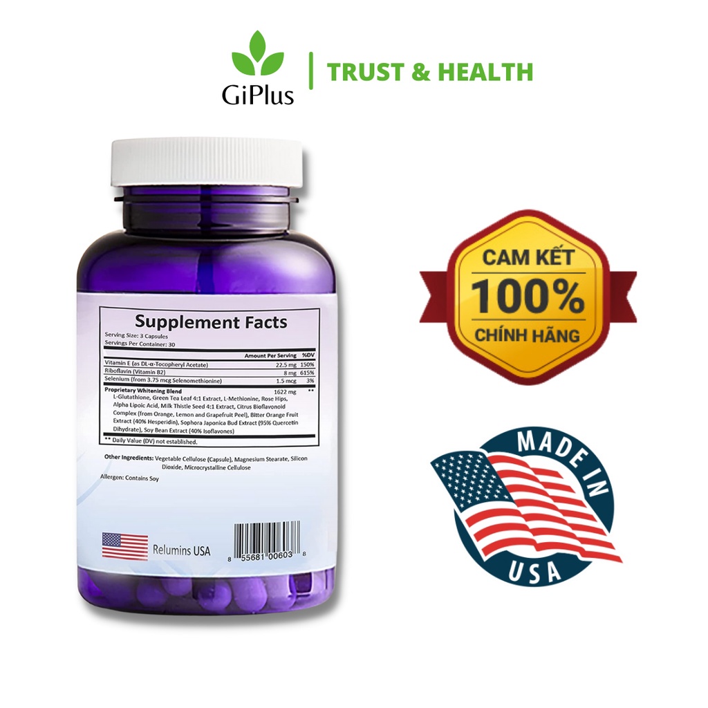 Viên Uống Hỗ Trợ Trắng Da, Ngăn Ngừa Lão Hóa Relumins Advance White 1650mg Glutathione Complex (90 Viên/Lọ)