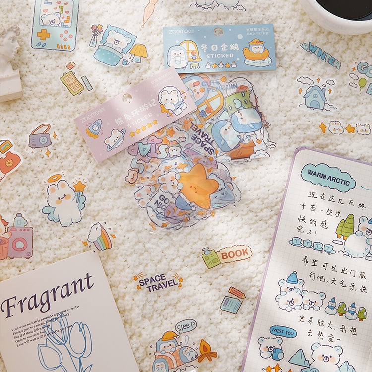 Set 46 sticker PET mềm hình động vật dễ thương trang trí cốc nước/tập ảnh chống thấm nước DIY