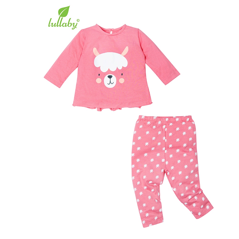 LULLABY Bộ quần áo bé gái dài tay nhún gấu NH685P BST SLUMBER PARTY