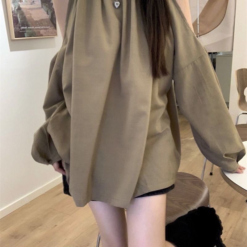 ÁO KHOÉT VAI DÀI TAY MÀU NÂU DÁNG RỘNG TIỂU THƯ
