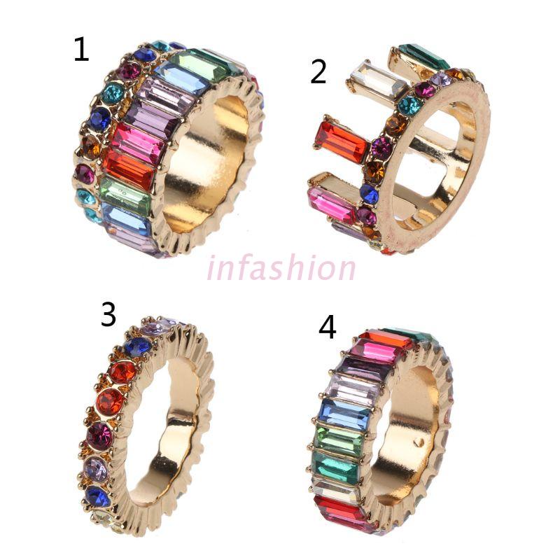 Nhẫn Đính Hôn Đính Đá Zircon Hình Vuông Màu Cầu Vồng Thời Trang Cho Nữ