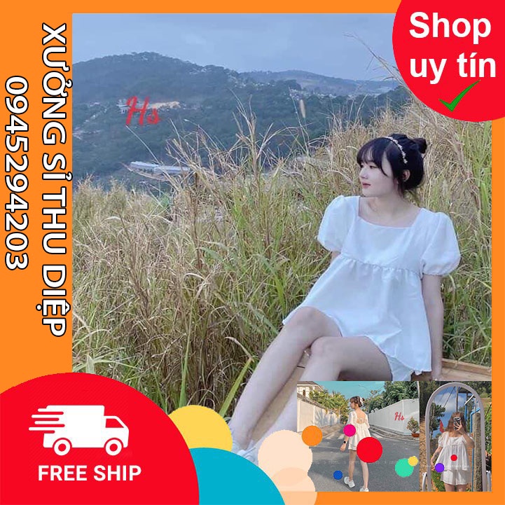 bộ babydoll cổ vuông cực cute hs