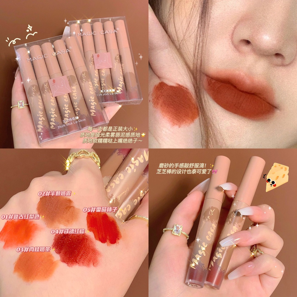 Bộ Năm Son Môi MAGIC CASA Chất Nhung Lì Lâu Trôi Chống Thấm Nước Không Phai Màu Chất Lượng Cao