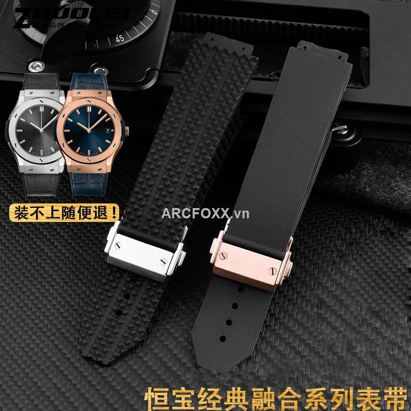 ∈ Dây đồng hồ đeo tay Hublot fusion big bang lug bằng da + silicon họa tiết trượt cho nam và nữ