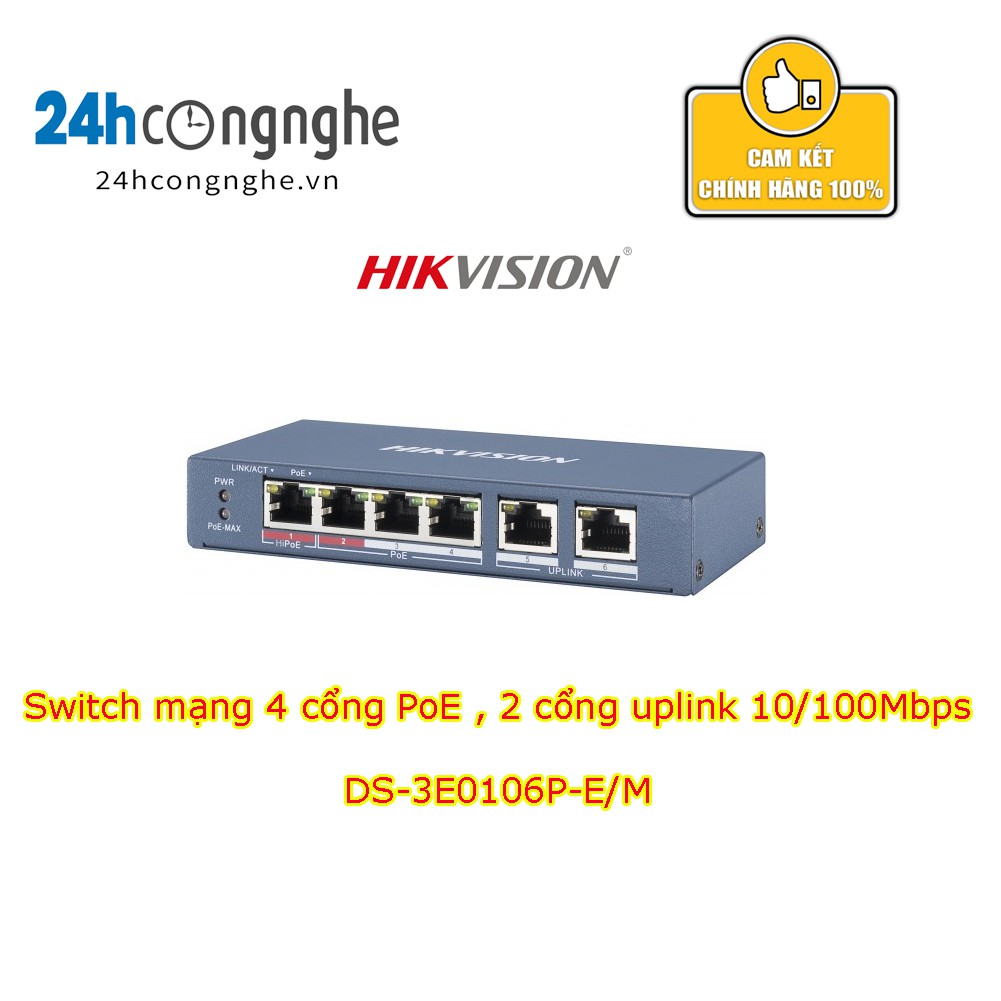 Switch mạng 4 cổng PoE, DS-3E0106P-E/M