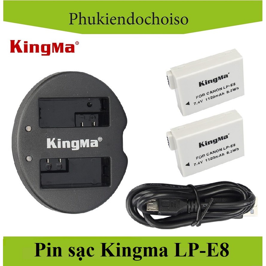 Bộ 2 pin 1 sạc Kingma cho Canon LP-E8 + Hộp đựng Pin, Thẻ nhớ