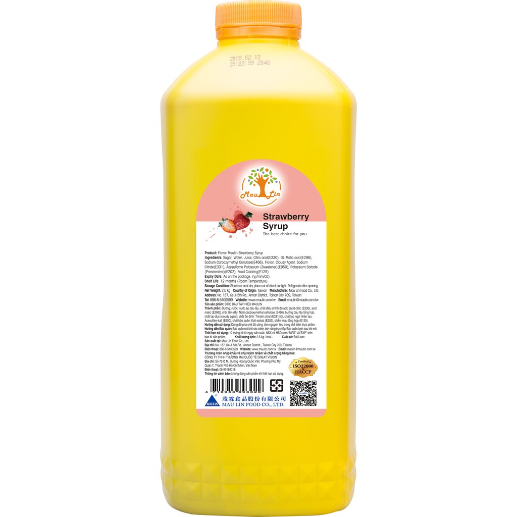 Siro Maulin Dâu Tây/ Siro Trái Cây Đài Loan can 2.5kg